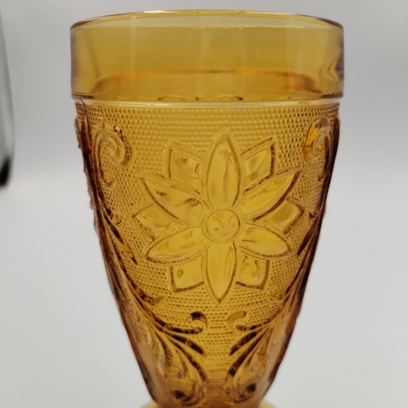 Vintage Indiana Glass Amber Sandwich Pattern Footed Water Goblets 6" Set of 2 - Picture 4 of 9